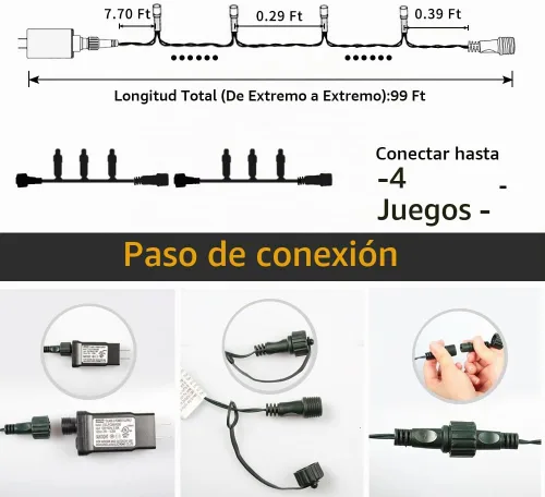 Vista 6 de XTF2015 Luces de Navidad LED de 105 pies con 300 LED, Enchufe de Extremo a Extremo, 8 Modos, Luces de Navidad Certificadas UL para Exteriores e