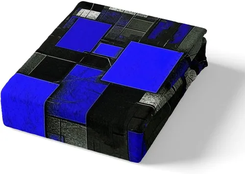 Vista 4 de Feelyou Juego de sábanas para niños, color azul y negro, tamaño individual, juego de sábanas geométricas de cuadrícula geométrica con sábana bajera
