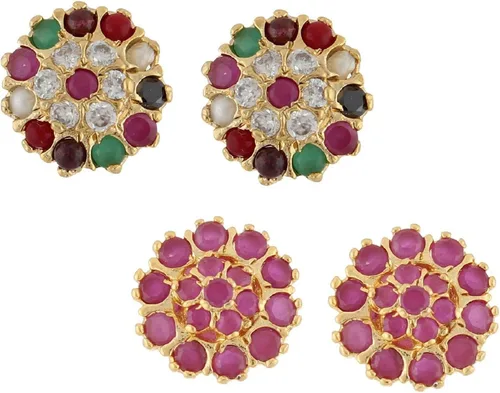 Vista 8 de Efulgenz Aretes indios para mujer, joyería india, multicolor, circonita cúbica, aretes de tuerca para mujer Varios