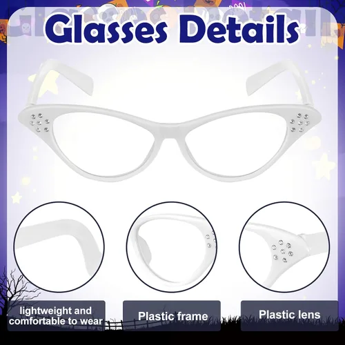 Vista 5 de Haull 8 piezas de disfraz de anciana para niños, disfraz de abuela para niños, vestido de abuelita, peluca plegable, gafas de muleta para Halloween