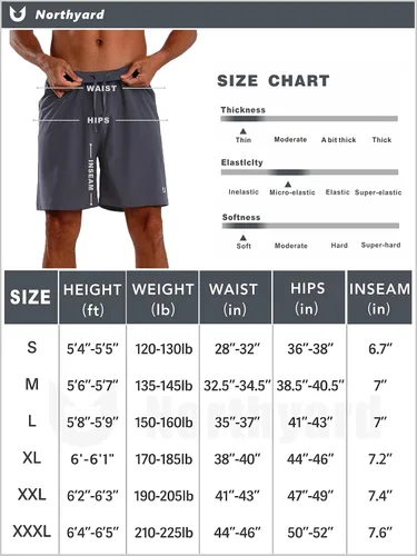 Vista 6 de NORTHYARD Pantalones cortos deportivos ligeros de secado rápido y de 7pulgadas para hombre, para senderismo, deportes, gimnasio, correr