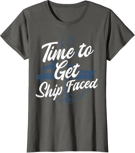 Vista 5 de Time to Get Ship Faced Holiday Hilarante Nautical Sailing Camiseta, Negro, S