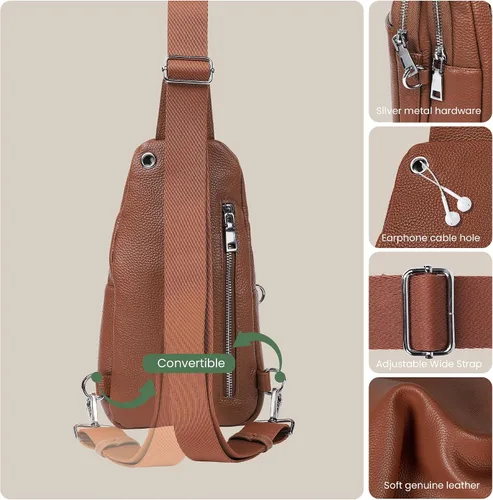 Vista 6 de befen Bolso bandolera pequeño de cuero genuino para mujer, antirrobo, bolsa cruzada para el pecho, riñoneras para viajes con ranuras para tarjetas