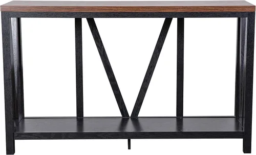 Vista 7 de Merrick Lane Erikson - Mesa de sofá - Diseño moderno de granja - Madera de ingeniería resistente a la deformación en negro - Parte superior de nogal