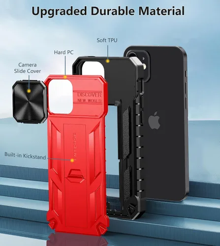 Vista 6 de FNTCASE Funda para iPhone 12: iPhone 12 Pro, protección a prueba de golpes de grado militar con soporte y carcasa de TPU resistente con textura mate