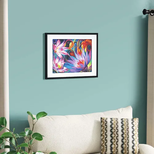 Vista 5 de Pintura cuadrada de diamantes de imitación de cristal, fantasía floral dinámica, kit de arte de diamantes 5D para bricolaje, juego de pintura por