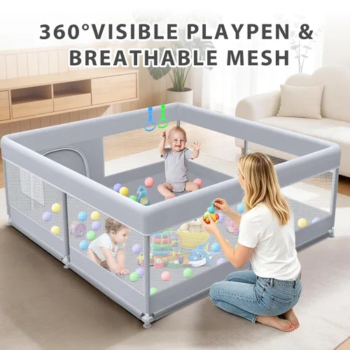 Vista 3 de XVISHX Corralito para bebés de 50 x 50 pulgadas, corralito para bebés y niños pequeños, corralito de juegos para interiores y exteriores, con tela