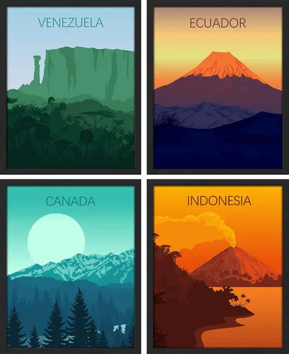 Vista 113 de SIGNWIN Marco de arte de pared de jirafa de safari africano, juego de 4 impresiones coloridas de paisaje, decoración de pared de naturaleza