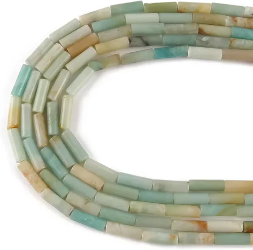 Vista 2 de HAAMIIQII Cuentas de tubo de amazonita natural de 0.512 x 0.157 in, cuentas sueltas de piedra cilíndrica para fabricación de joyas, 15 pulgadas