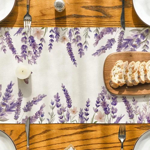 Vista 7 de Artoid Mode Camino de mesa de primavera con mariposas florales de lavanda morada, decoración de mesa de comedor de cocina de verano de temporada