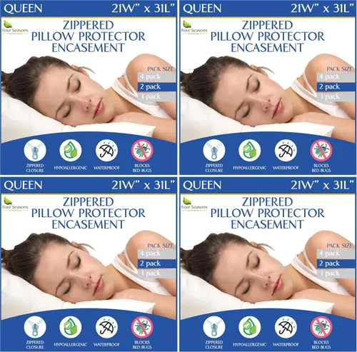 Vista 14 de Four Seasons Essentials Standard Pillow Protectors (Set of 2) – Zippered Waterproof Pillow Covers Hypoallergenic Dust Proof Pillowcase Encasement