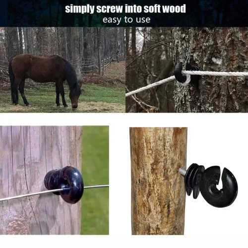 Vista 4 de 100 piezas aislador eléctrico negro para cerca, aislador de rosca, poste de madera, aislador de poste de madera y 1 herramienta de enchufe aislador