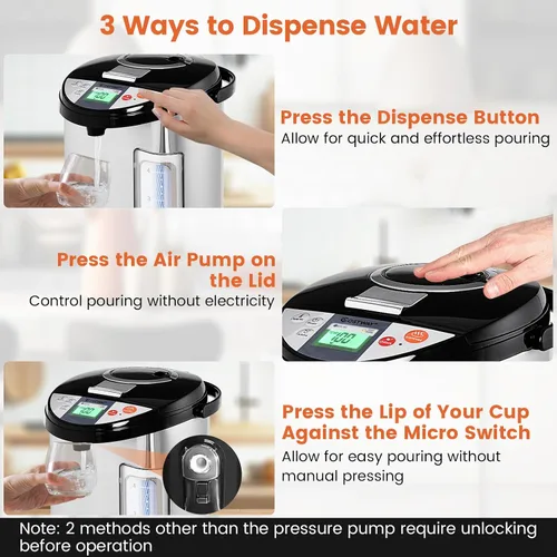 Vista 2 de ARLIME Dispensador de agua caliente de 5 L, hervidor de agua eléctrico con dispensador de 3 vías, pantalla LCD y 5 ajustes de temperatura, caldera