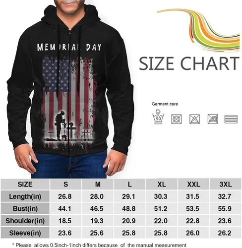 Vista 4 de Sudadera con capucha unisex con cremallera para el Día de los Caídos para hombres y mujeres