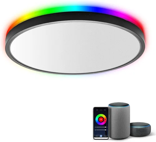 Vista 9 de TALOYA Lámpara de techo inteligente de 10 pulgadas de montaje empotrado LED con luz nocturna RGB, compatible con Alexa Google Assistant, lámpara