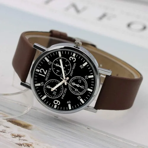 Vista 2 de Cooki - Reloj de pulsera, analógico, de cuarzo para hombre, esfera redonda, diseño sencillo, extensible de piel.