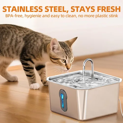 Vista 2 de Fuente de agua grande de acero inoxidable para gatos de 4 litros/135 onzas con 3 filtros, fuente de agua para mascotas, silenciosa, para interiores