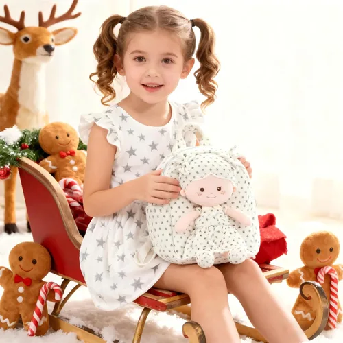 Vista 44 de Onetoo Mochila para niños pequeños, regalos de regreso a clases, mochilas para niñas y niños con muñecas de bebé ligeras y suaves en vestido