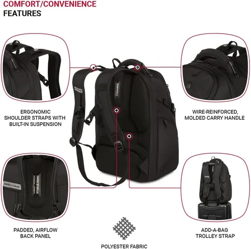 Vista 2 de SwissGear Endure ScanSmart – Mochila para portátil con tecnología TSA aprobada – Compatible con la mayoría de laptops de 17" – Múltiples bolsillos