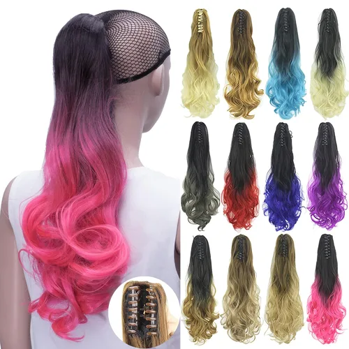 Vista 16 de IMISSU Extensiones de cabello rizado con pinza de color degradado, cola de caballo con clip (rubio degradado)