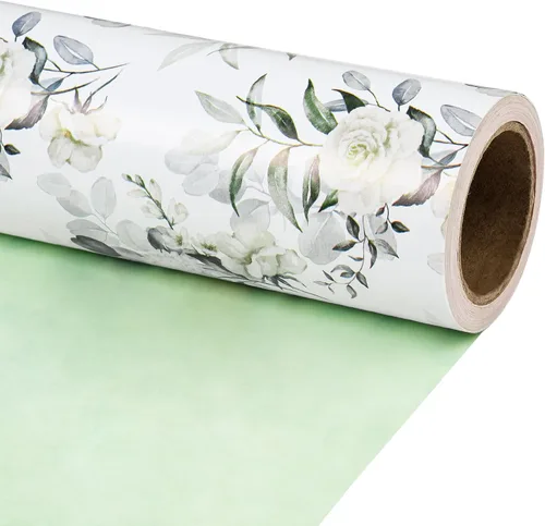 Vista 15 de RUSPEPA Papel de regalo reversible floral para niñas y mujeres, mini rollo, acuarela azul floral y azul sólido papel de regalo para cumpleaños