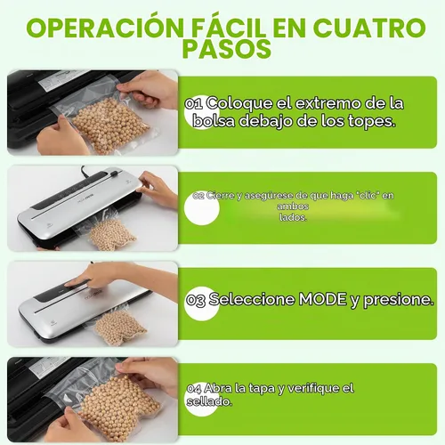 Vista 6 de 75KPa - Máquina selladora al vacío automática 6 en 1 Ahorro digital de alimentos con función de pulso Modos de alimentos secos y húmedos