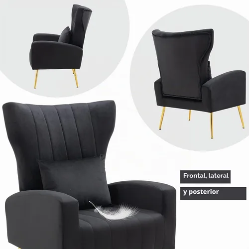 Vista 5 de Silla decorativa de terciopelo con respaldo abatible y cojín lumbar, sillón moderno para sala de estar/dormitorio, silla lateral de recepción