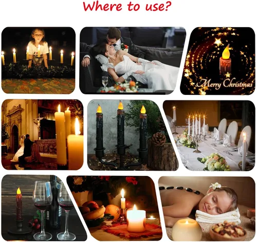 Vista 5 de CVHOMEDECO. Velas de cera real sumergidas a mano, funciona con pilas, temporizador, velas cónicas sin llama primitivas del país, 6-3/4 pulgadas