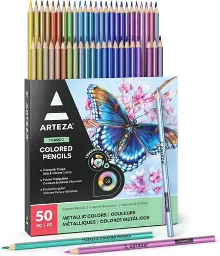 Vista 9 de ARTEZA Lápices de colores para adultos, 72 lápices de colores, lápices de dibujo triangulares para artistas, suministros de arte para ilustrar