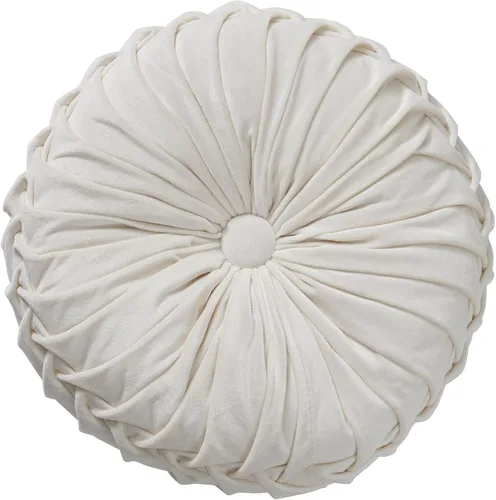 Vista 8 de MOJUN Almohada redonda de terciopelo de 13.7 pulgadas, plisada redonda, rellena, cojín decorativo para el hogar, para sofá, silla, cama, suelo