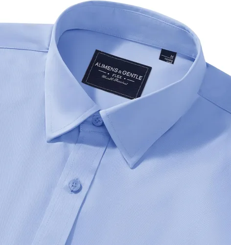 Vista 3 de Alimens & Gentle Camisas de vestir para hombre, manga larga, elásticas, sin arrugas, con botones