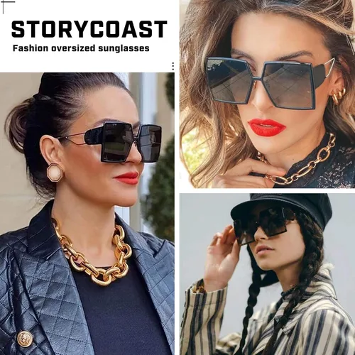 Vista 2 de STORYCOAST Gafas de sol cuadradas de gran tamaño para mujer, a la moda, con protección UV400