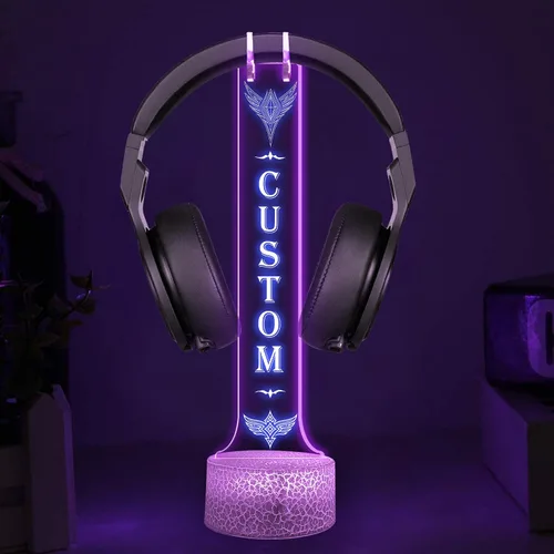 Vista 11 de NAZENTI Soporte LED personalizado para auriculares con diseño de marcador, soporte de escritorio para auriculares iluminado para hombres novio