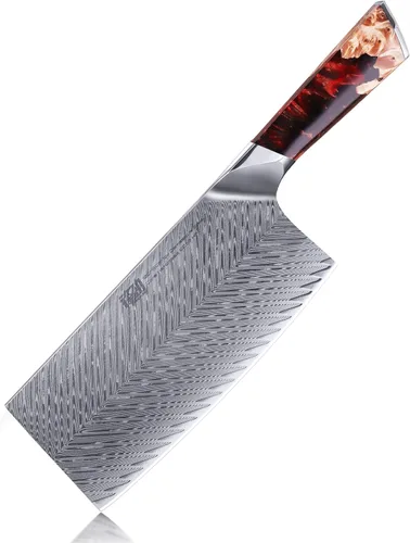 Vista 8 de FINDKING Nebula Series - Cuchillo de cocina con funda de ABS, cuchillo pequeño versátil, hoja de damasco 10Cr15CoMov, mango de resina y sicomoro Azul