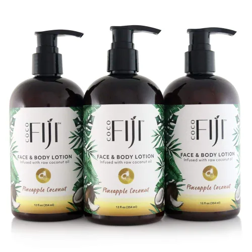 Vista 16 de Coco Fiji Loción facial y corporal infundida con aceite de coco, loción para piel seca, crema facial hidratante y loción de masaje para mujeres