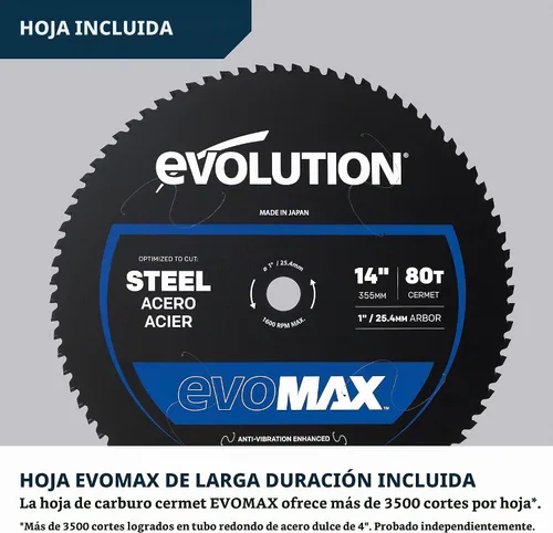 Vista 6 de Evolution S14CPS-Li - Kit de carga Sierra de corte de metal inalámbrica de 14 pulgadas Motor sin escobillas de 40 V Hoja de carburo EVOMAX
