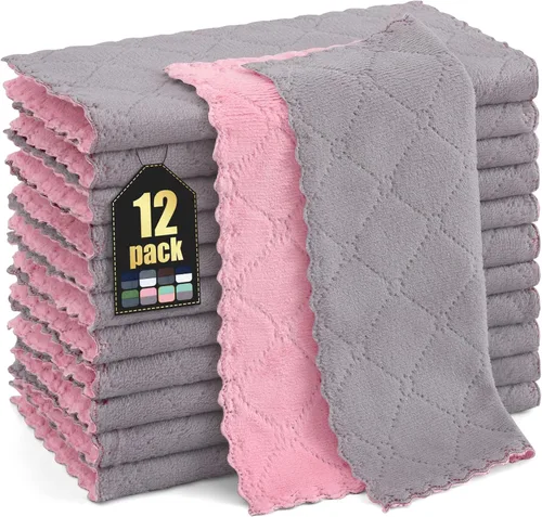 Vista 71 de Homaxy - Paquete de 12 trapos de cocina (13 x 19 pulgadas, marrón), de terciopelo coral supersuaves y absorbentes para lavar platos, paño