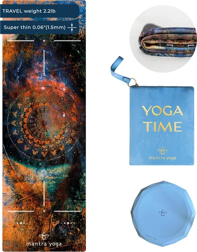 Vista 14 de Mantra Yoga Travel PRO 1.5mm con almohadilla para las rodillas - Esterilla plegable para fitness y ejercicio con bolsa Ligera, compacta