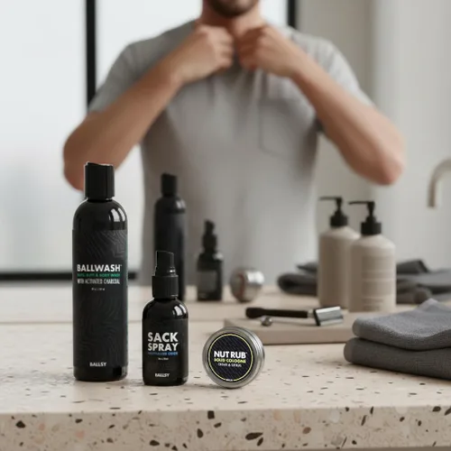 Vista 4 de Ballsy Paquete de saco, kit fresco para hombre, incluye gel de baño, spray desodorizante y colonia frotar, cuidado corporal para hombres, paquete