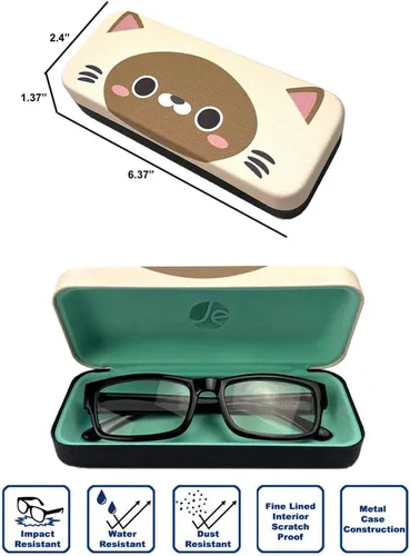 Vista 3 de JAVOedge Paquete de 2 unidades, estuche de almacenamiento para lentes con diseño de cara de gato multicolor con tela de microfibra