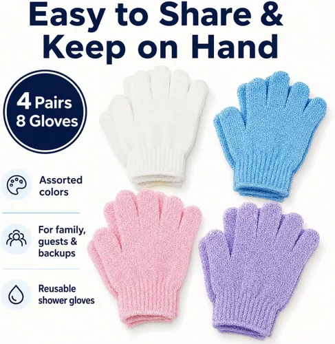 Vista 2 de Guantes exfoliantes para la ducha , espuma, Loofah Scrubber, 4 par, Multicolor