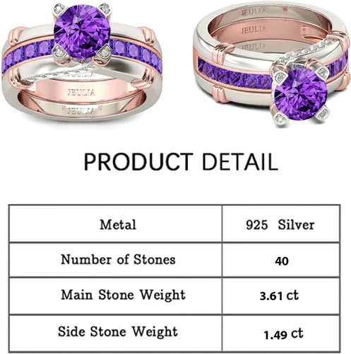 Vista 2 de Jeulia - Anillo de plata de ley con circonitas intercambiables para mujer, para boda, compromiso, aniversario