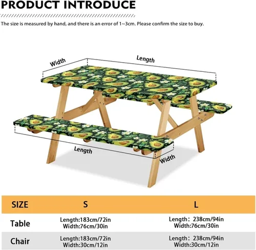 Vista 6 de Funda de mesa de picnic con fundas de banco, resistente al viento, resistente a las manchas, mantel de camping y accesorios de viaje, juego de 3