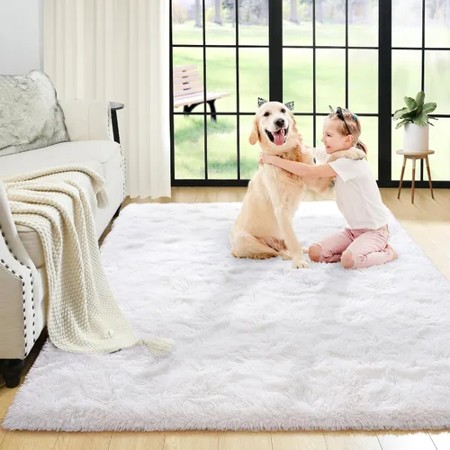 Vista 86 de Noahas Alfombras de Área Grandes y Esponjosas de 5x8 pies para Sala de Estar y Dormitorio, Alfombra Gruesa de Pelo Largo Beige y Blanca, Alfombra