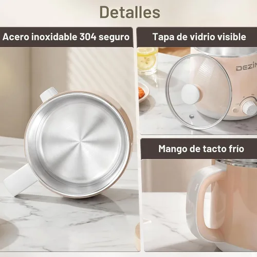 Vista 8 de Dezin - Olla caliente eléctrica, cocina rápida de fideos, mini olla de acero inoxidable perfecta para ramen, huevos, pasta, bolas de masa hervida