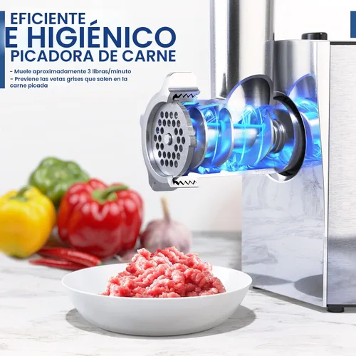 Vista 3 de CHEFFANO Molinillo de carne, picadora de carne eléctrica de acero inoxidable de 2600W, máquina de picado de carne resistente con 2 cuchillas, 3