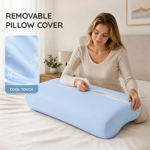 Vista 6 de Almohada de espuma viscoelástica con contorno firme, almohada cervical para aliviar el dolor de cuello, almohadas ortopédicas para dormir de lado