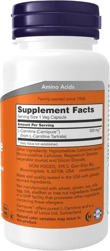 Vista 2 de NOW Foods CARNITINA 500mg 60 VCAPS