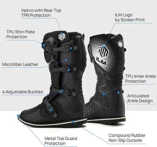 Vista 7 de ILM Botas de motocicleta impermeables ATV Motorcross Dirt Blike para hombres, modelo MX3