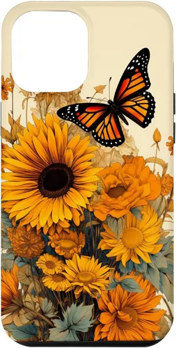 Vista 26 de Vintage Sunflower and Monarch Butterfly Case for iPhone 17